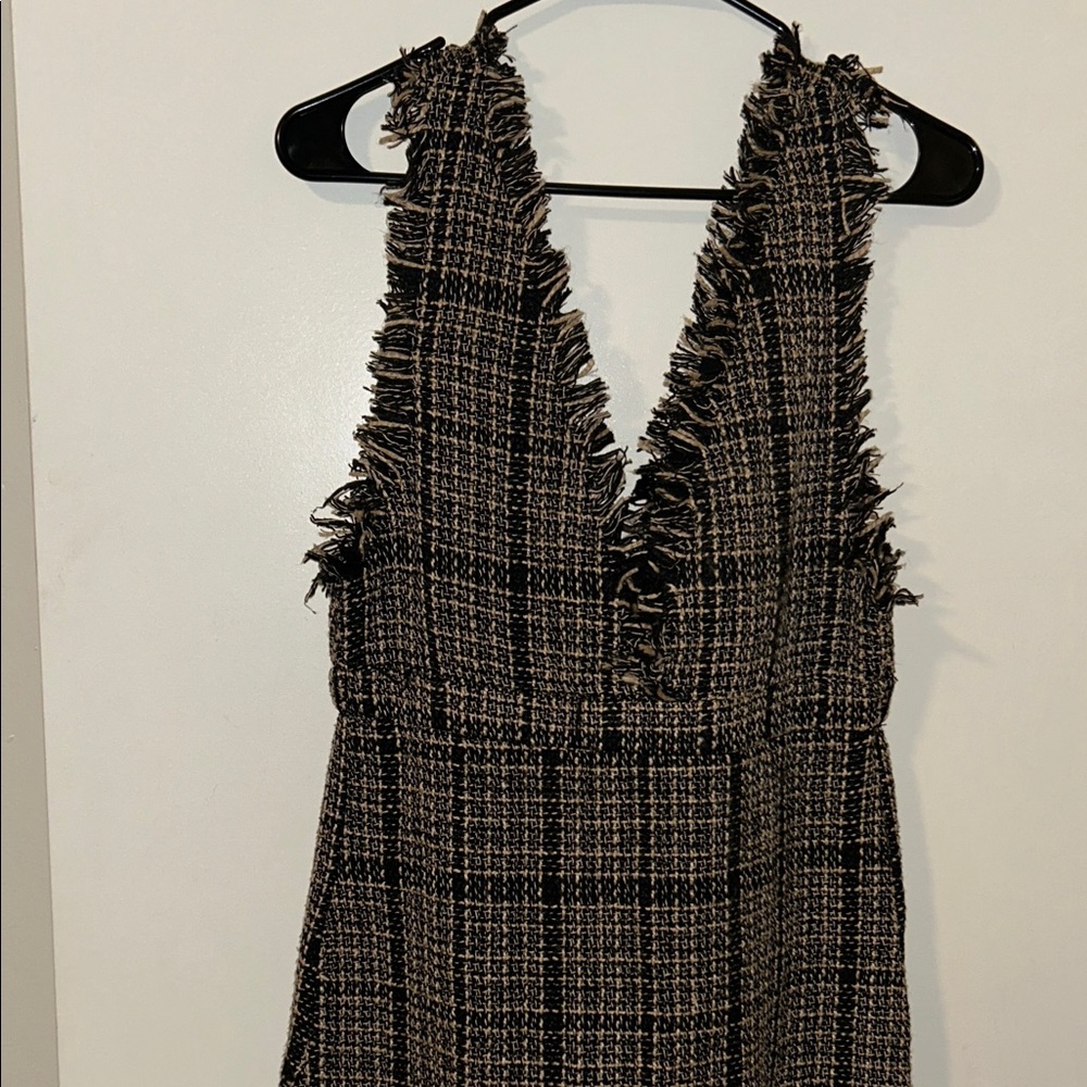 Elegant Black and Brown Tweed Dress